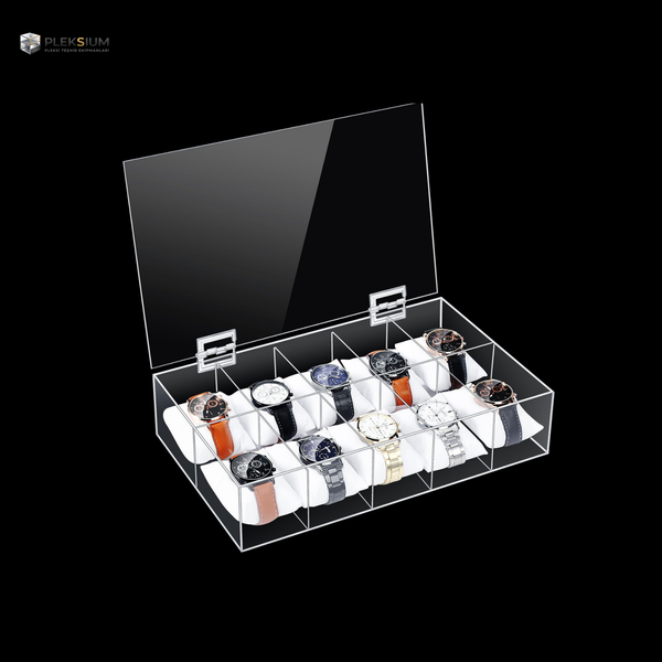 Pleksium kapaklı pleksi organizer kutu takı ve küçük ürünler için düzenleyici şeffaf saklama